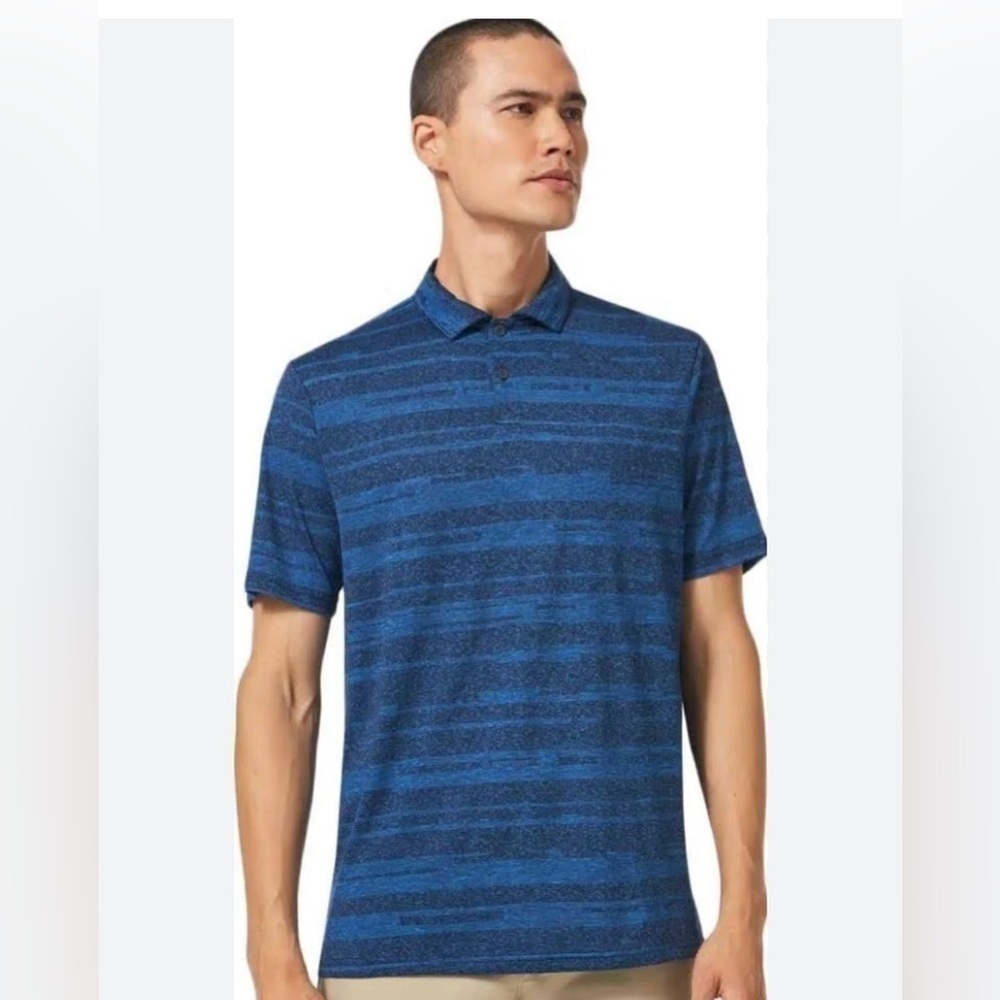 Oakley Men’s Aero Pro Stripe Polo Golf Shirt Ozone Heather  XL